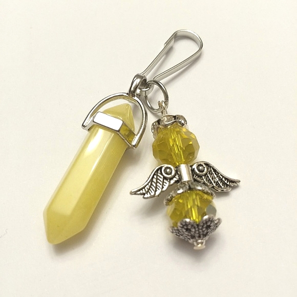 Yellow Crystal Guardian Angel & Yellow Jade Healing Crystal Charm, Bouquet Charm - Picture 1 of 4